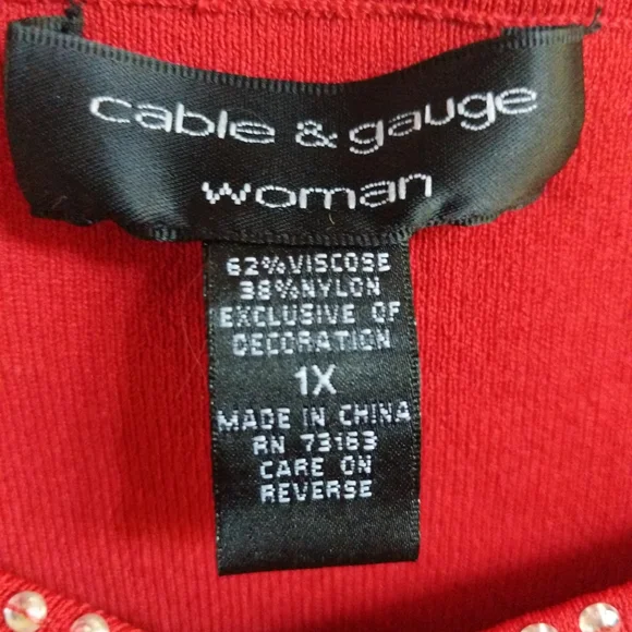 Cable & Gauge Top Red Beaded  Keyhole Sequin Trim Sleeveless Women size 1X - Picture 6 of 15